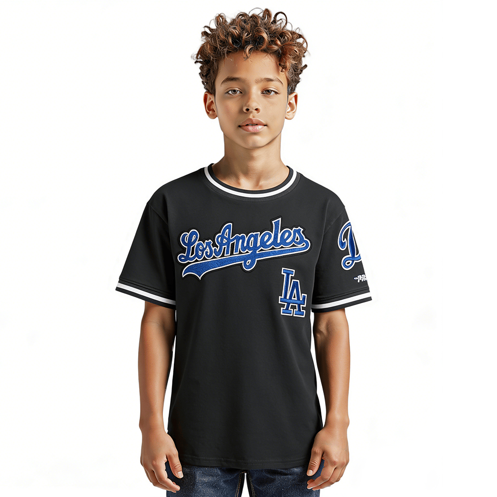 MLB LOS ANGELES DODGERS CLASSIC BIG BOY'S SS STRIPED RIB TOP (BLACK)