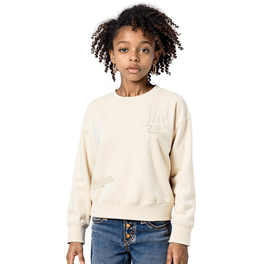 MLB LOS ANGELES DODGERS NEUTRAL BIG GIRL'S  FLEECE CREWNECK (EGGSHELL)