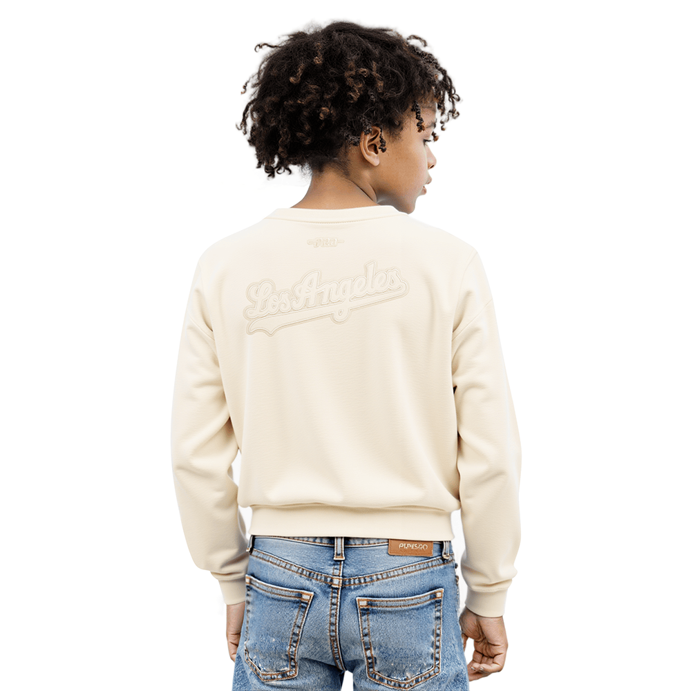 MLB LOS ANGELES DODGERS NEUTRAL BIG GIRL'S  FLEECE CREWNECK (EGGSHELL)