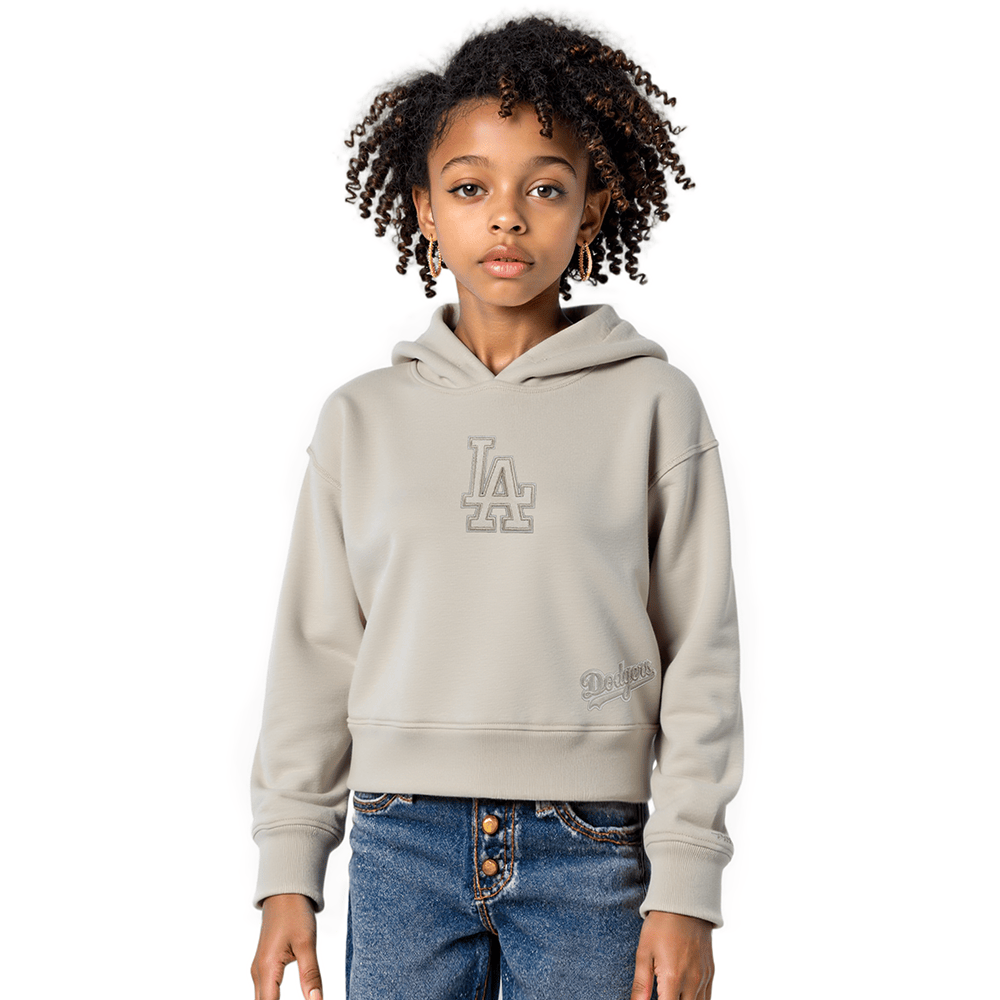 MLB LOS ANGELES DODGERS NEUTRAL BIG GIRL'S  FLEECE PO HOODIE (TAUPE)