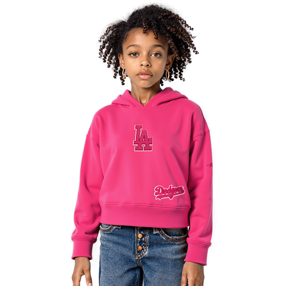 MLB LOS ANGELES DODGERS CLASSIC TRIPLE PINK BIG GIRL'S  FLEECE PO HOODIE (BEETROOT PURPLE)