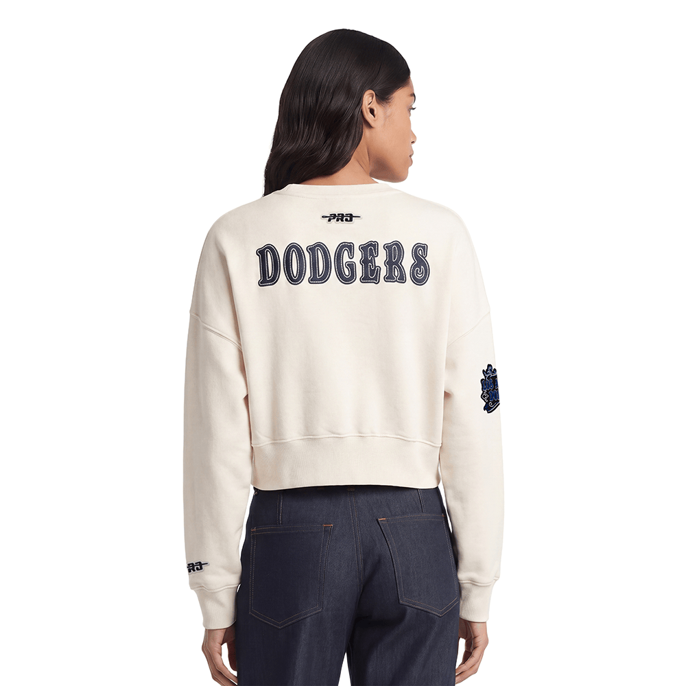 MLB LOS ANGELES DODGERS REBEL ATHLETICS WOMEN'S FLC CREWNECK (EGGSHELL)