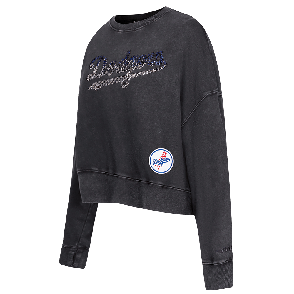 MLB LOS ANGELES DODGERS WASHED JEWELS WOMEN'S CREWNECK (WASHED BLACK)
