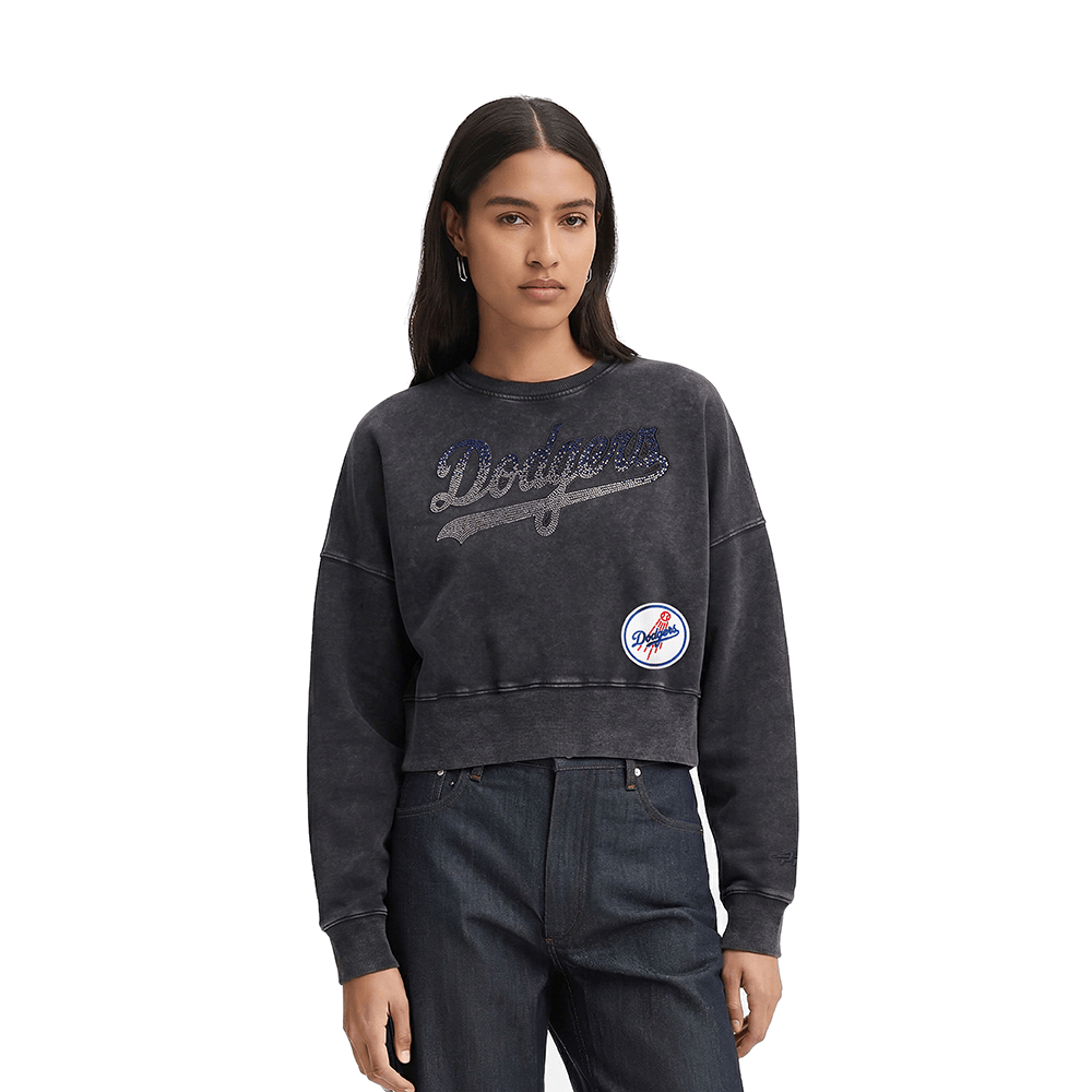 MLB LOS ANGELES DODGERS WASHED JEWELS WOMEN'S CREWNECK (WASHED BLACK)