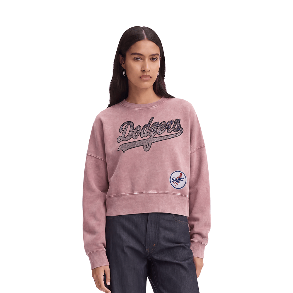 MLB LOS ANGELES DODGERS WASHED JEWELS CAMISETA DE CUELLO REDONDO PARA MUJER (MALVA DESTONADA)