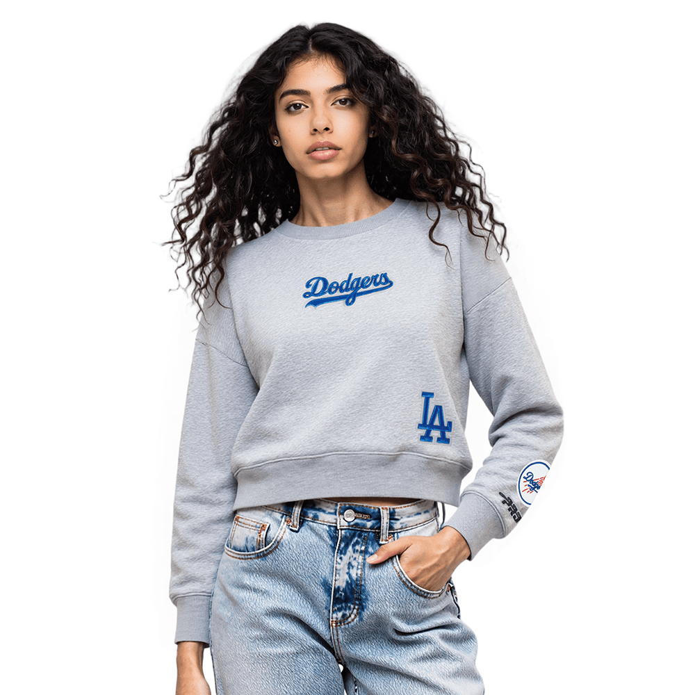 SUÉTER DE CUELLO REDONDO FLC WINGSPAN PARA MUJER MLB LOS ANGELES DODGERS (GRIS OSCURO MELANGE)