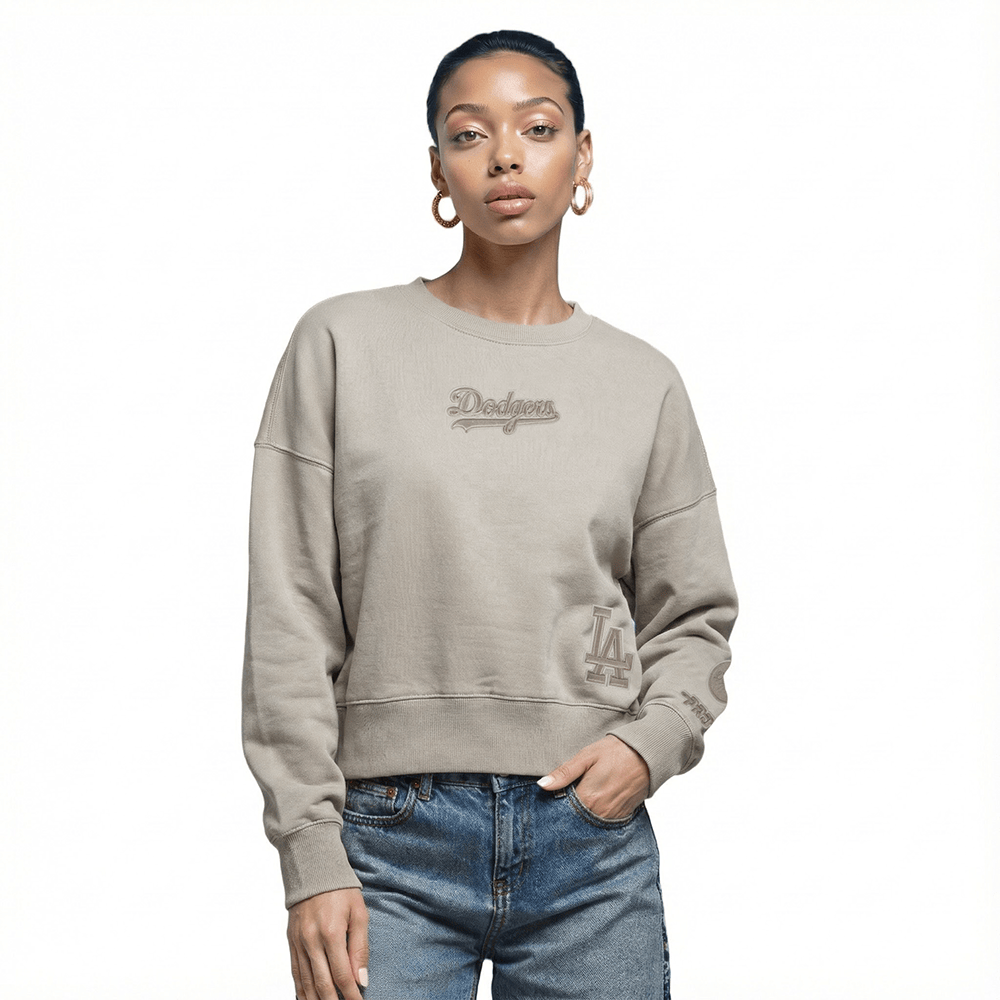 MLB LOS ANGELES DODGERS WINGSPAN WOMEN'S FLC CREWNECK (TAUPE)