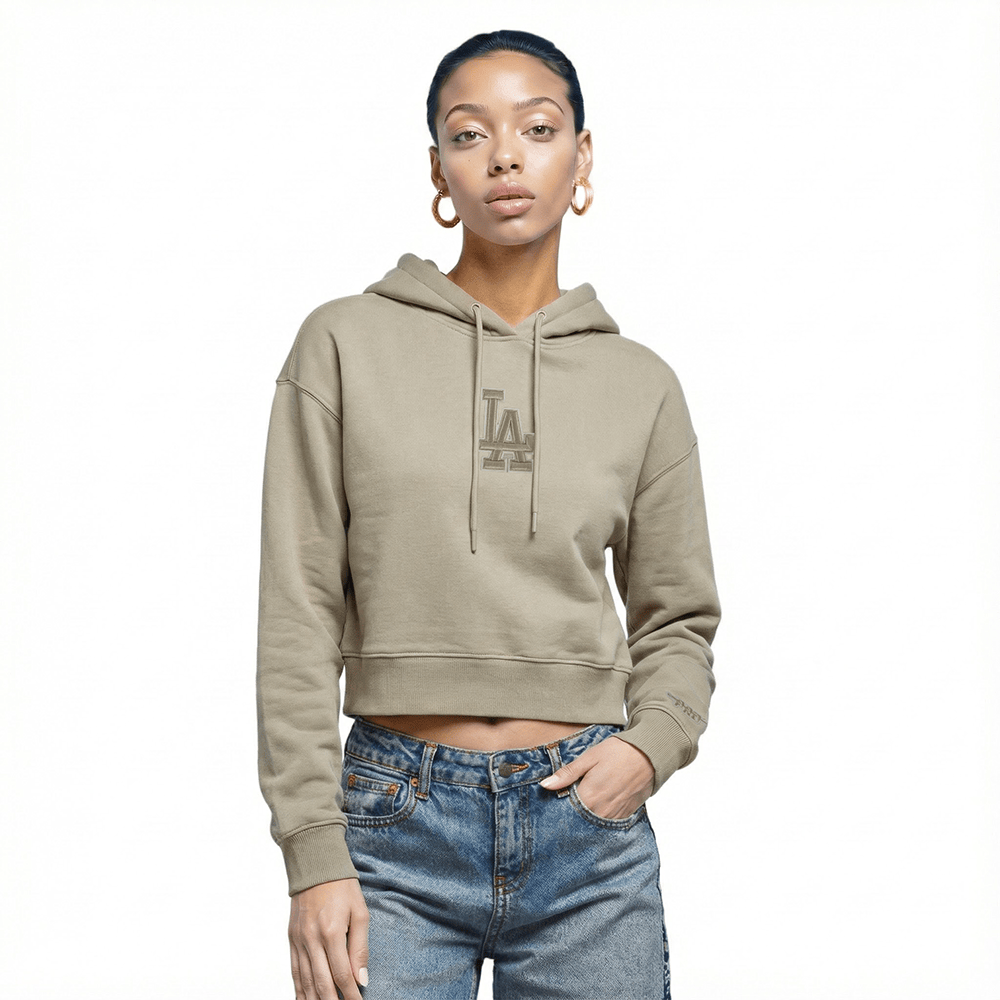 MLB LOS ANGELES DODGERS WINGSPAN WOMEN'S FLC CROPPED PO HOODIE (TAUPE)