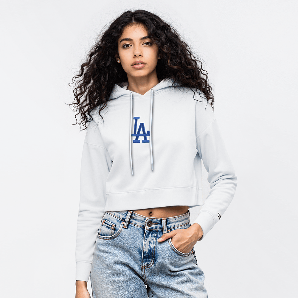 MLB LOS ANGELES DODGERS WINGSPAN WOMEN'S FLC CROPPED PO HOODIE (WHITE)
