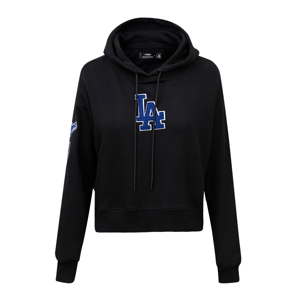 MLB LOS ANGELES DODGERS SUDADERA CORTA CON CAPUCHA CLÁSICA PARA MUJER (NEGRA)