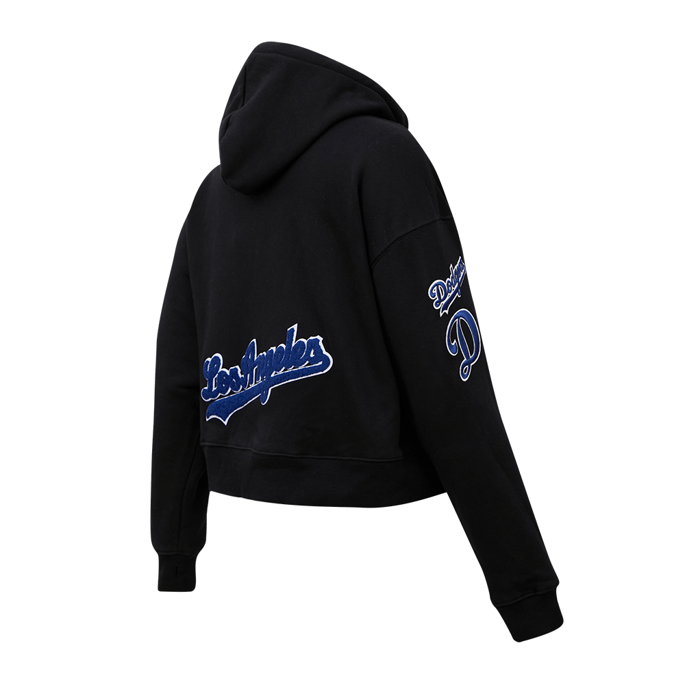 MLB LOS ANGELES DODGERS SUDADERA CORTA CON CAPUCHA CLÁSICA PARA MUJER (NEGRA)
