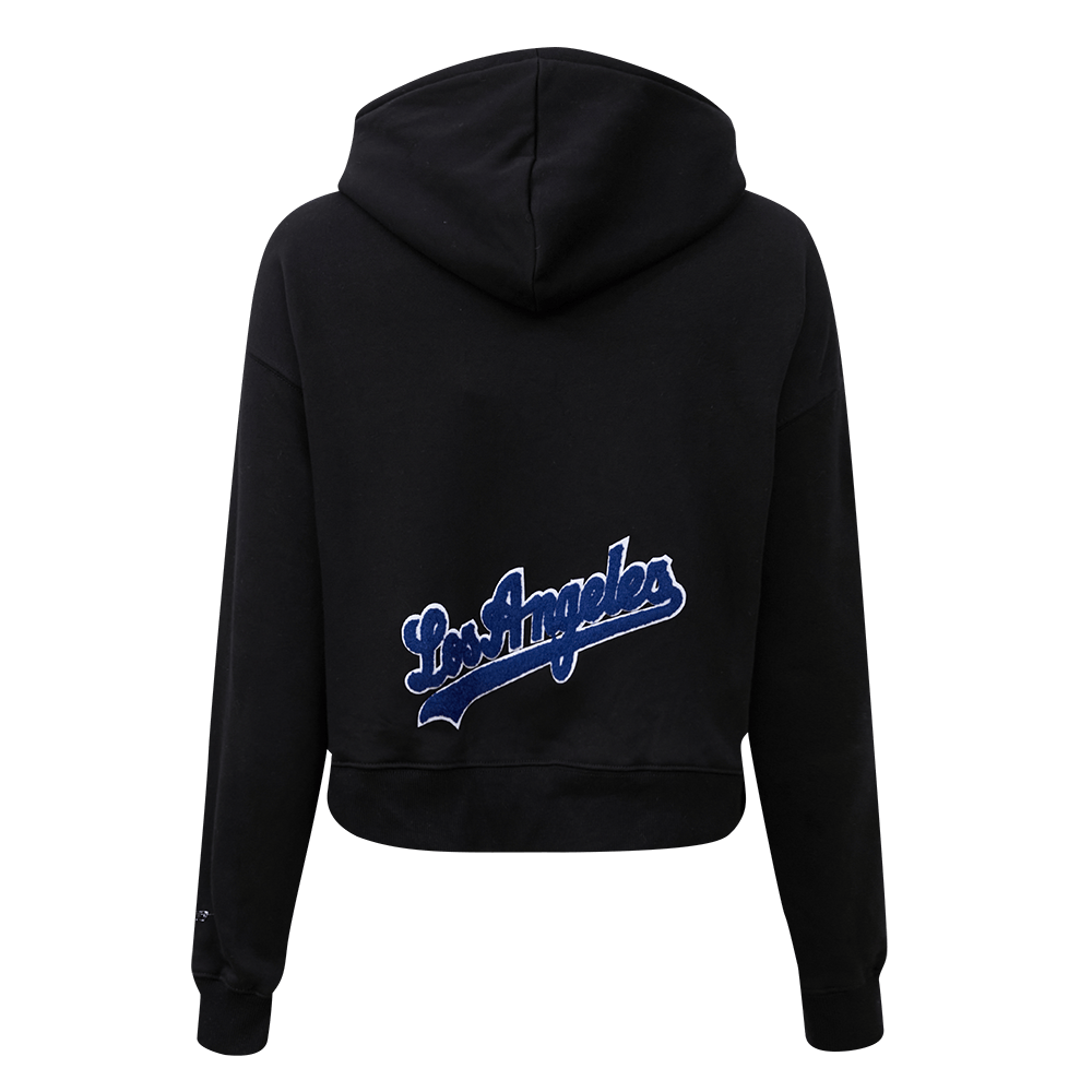 MLB LOS ANGELES DODGERS SUDADERA CORTA CON CAPUCHA CLÁSICA PARA MUJER (NEGRA)