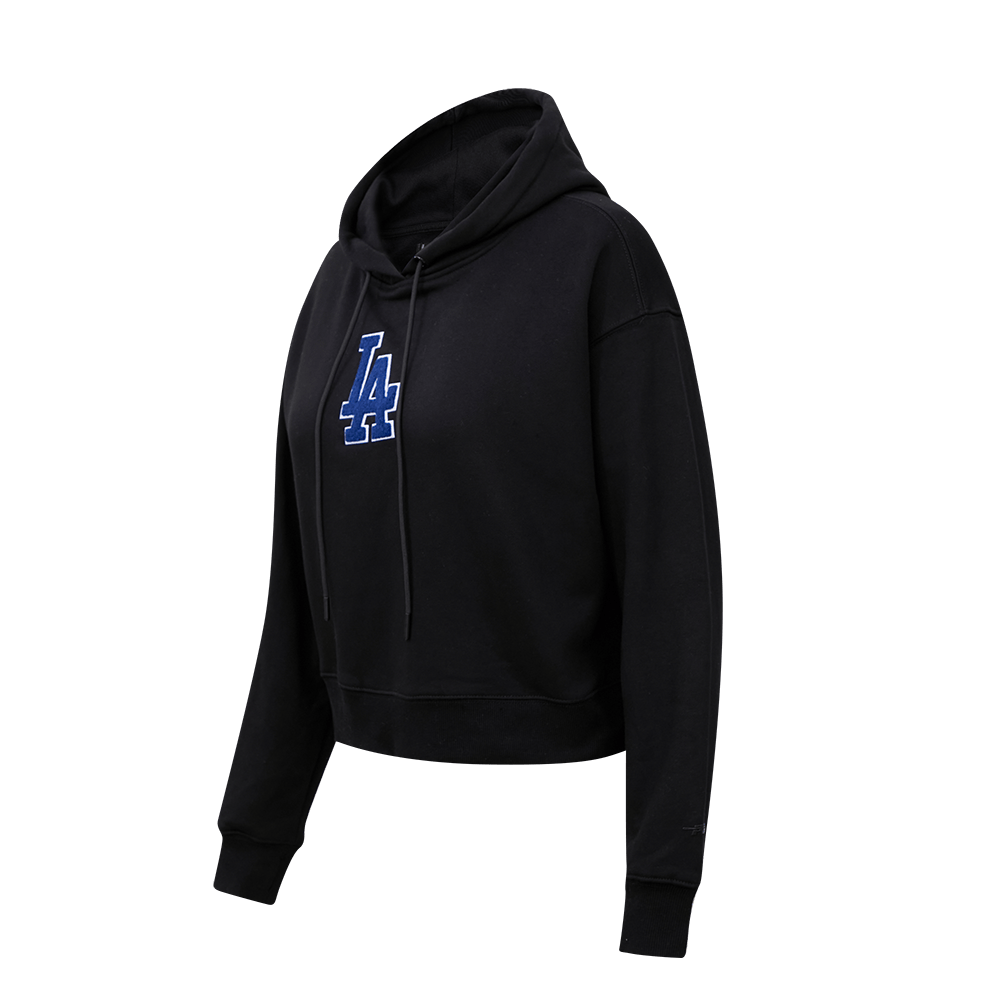 MLB LOS ANGELES DODGERS SUDADERA CORTA CON CAPUCHA CLÁSICA PARA MUJER (NEGRA)