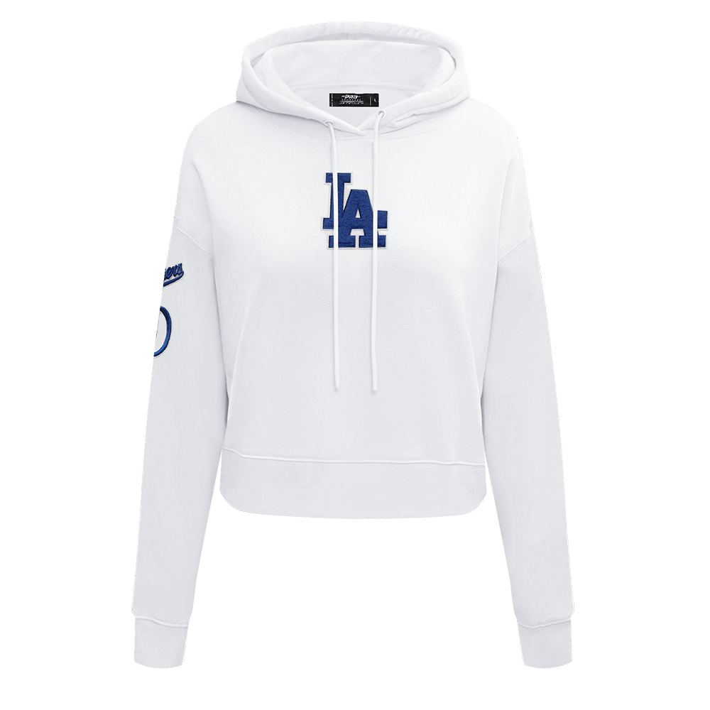 MLB LOS ANGELES DODGERS CLASSIC WOMEN'S CROPPED PULLOVER HOODIE (WHITE)