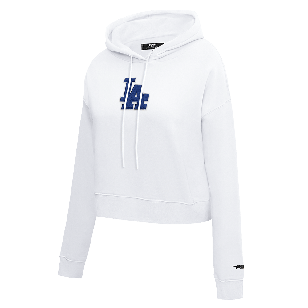 MLB LOS ANGELES DODGERS CLASSIC WOMEN'S CROPPED PULLOVER HOODIE (WHITE)