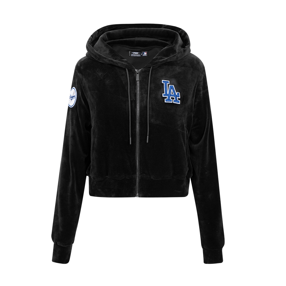 MLB LOS ANGELES DODGERS CLASSIC WOMEN'S VELOUR FULL ZIP PULLOVER HOODIE (BLACK)