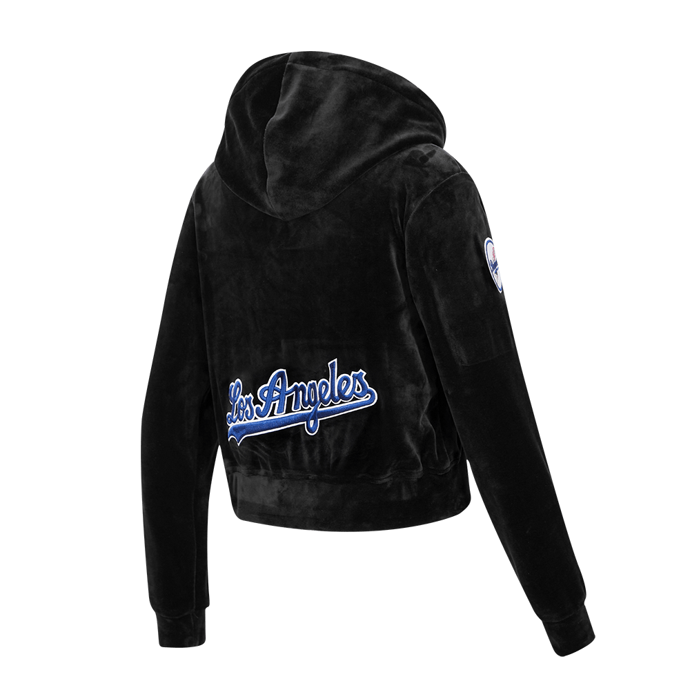 MLB LOS ANGELES DODGERS CLASSIC WOMEN'S VELOUR FULL ZIP PULLOVER HOODIE (BLACK)