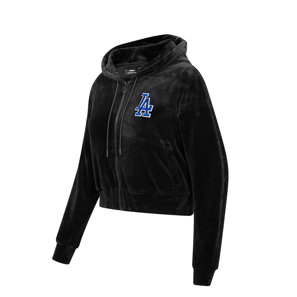 MLB LOS ANGELES DODGERS CLASSIC WOMEN'S VELOUR FULL ZIP PULLOVER HOODIE (BLACK)