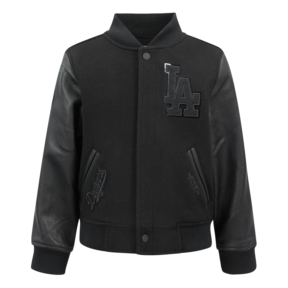 MLB LOS ANGELES DODGERS TRIPLE BLACK LITTLE BOYS WOOL VARSITY JACKET (JET BLACK)