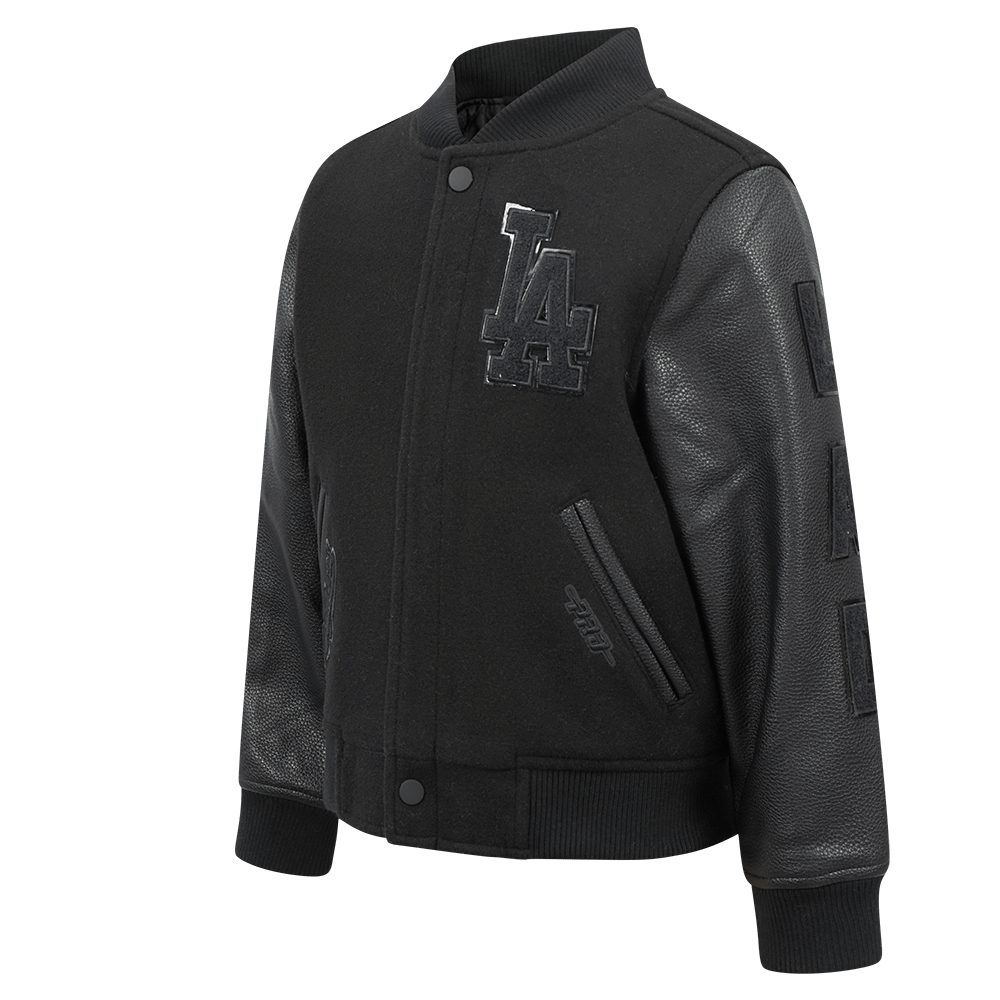 MLB LOS ANGELES DODGERS TRIPLE BLACK LITTLE BOYS WOOL VARSITY JACKET (JET BLACK)