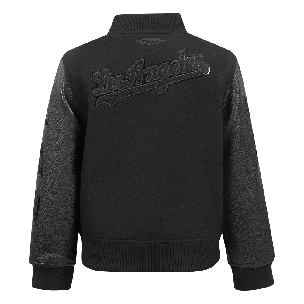 MLB LOS ANGELES DODGERS TRIPLE BLACK LITTLE BOYS WOOL VARSITY JACKET (JET BLACK)