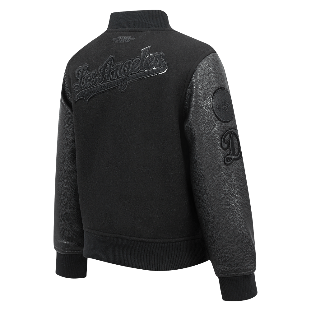 MLB LOS ANGELES DODGERS TRIPLE BLACK LITTLE BOYS WOOL VARSITY JACKET (JET BLACK)