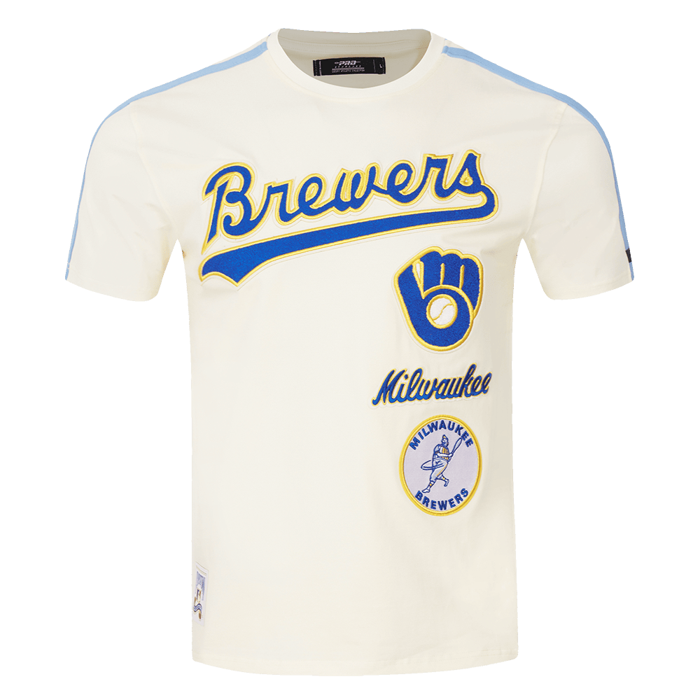 MLB MILWAUKEE BREWERS RETRO CLASSIC MEN'S STRIPED TOP (EGGSHELL/ UNIVERSITY BLUE)