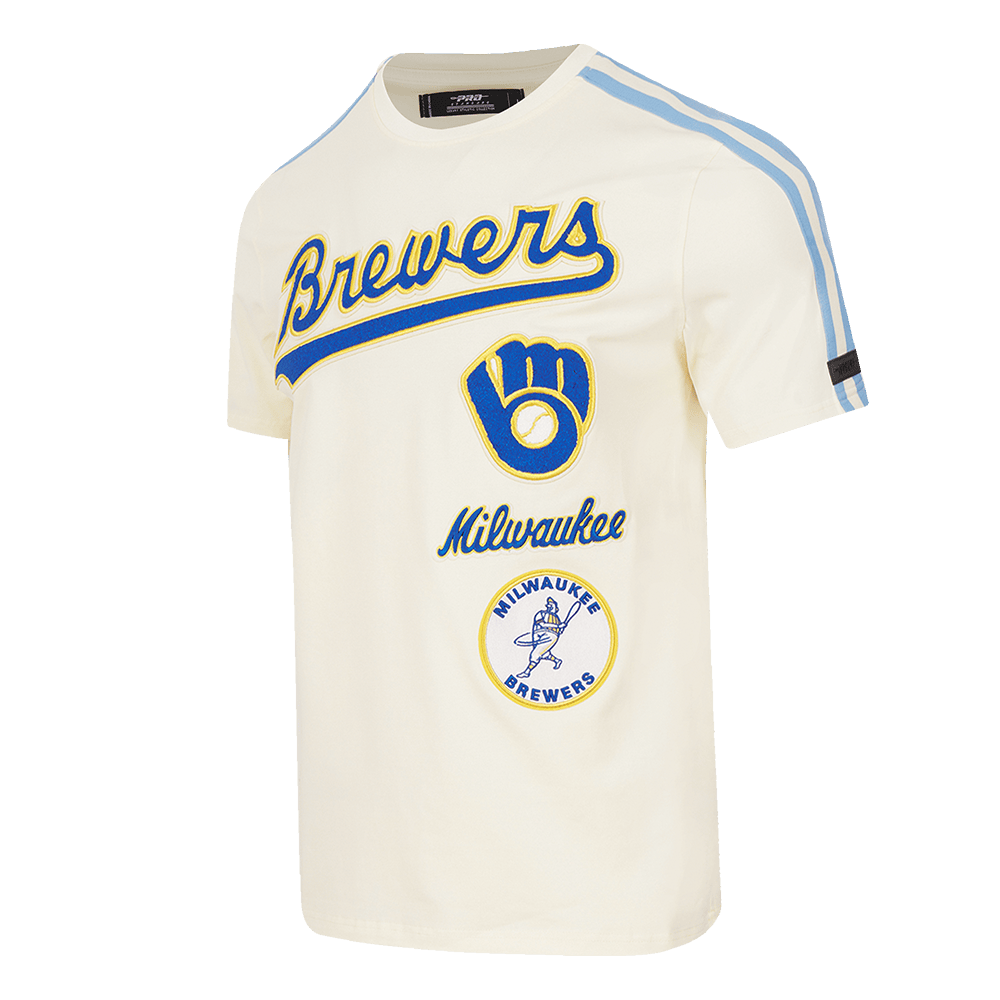 MLB MILWAUKEE BREWERS RETRO CLASSIC MEN'S STRIPED TOP (EGGSHELL/ UNIVERSITY BLUE)