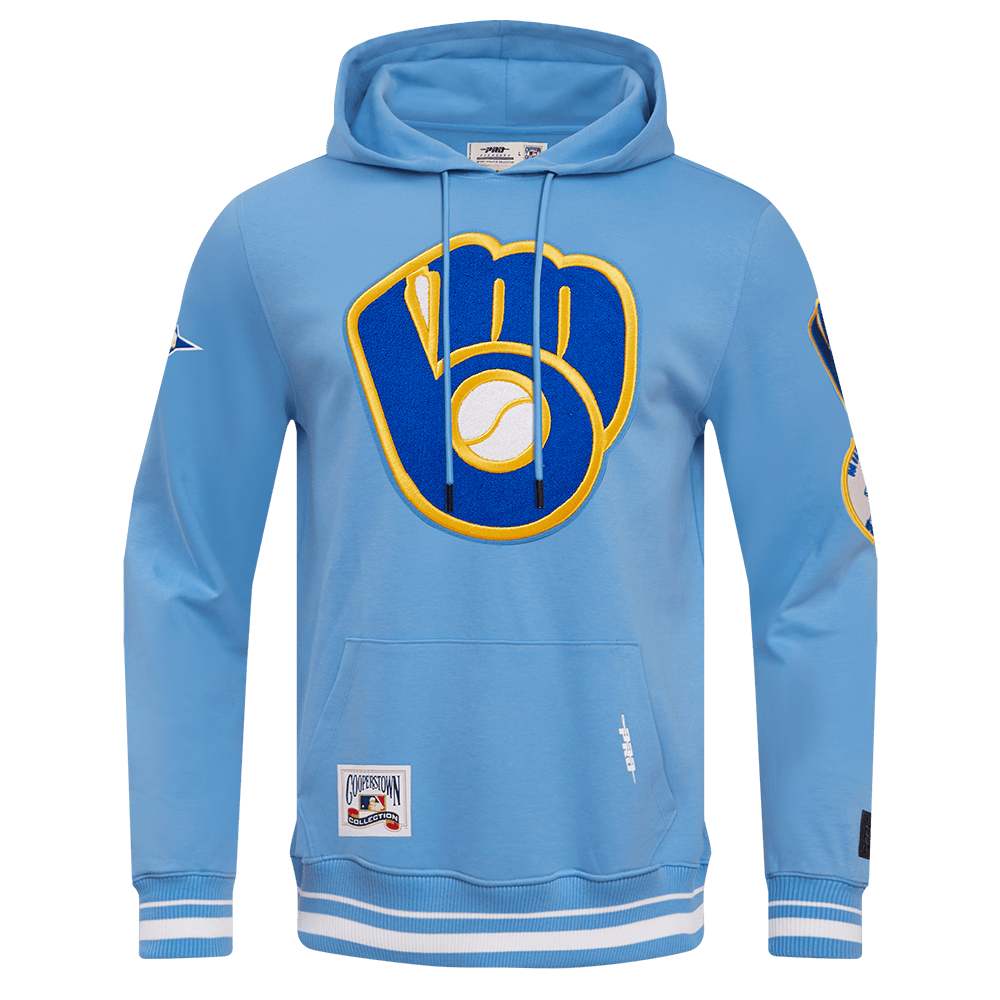 MLB MILWAUKEE BREWERS RETRO CLASSIC MEN'S PULLOVER HOODIE (UNIVERSITY BLUE)