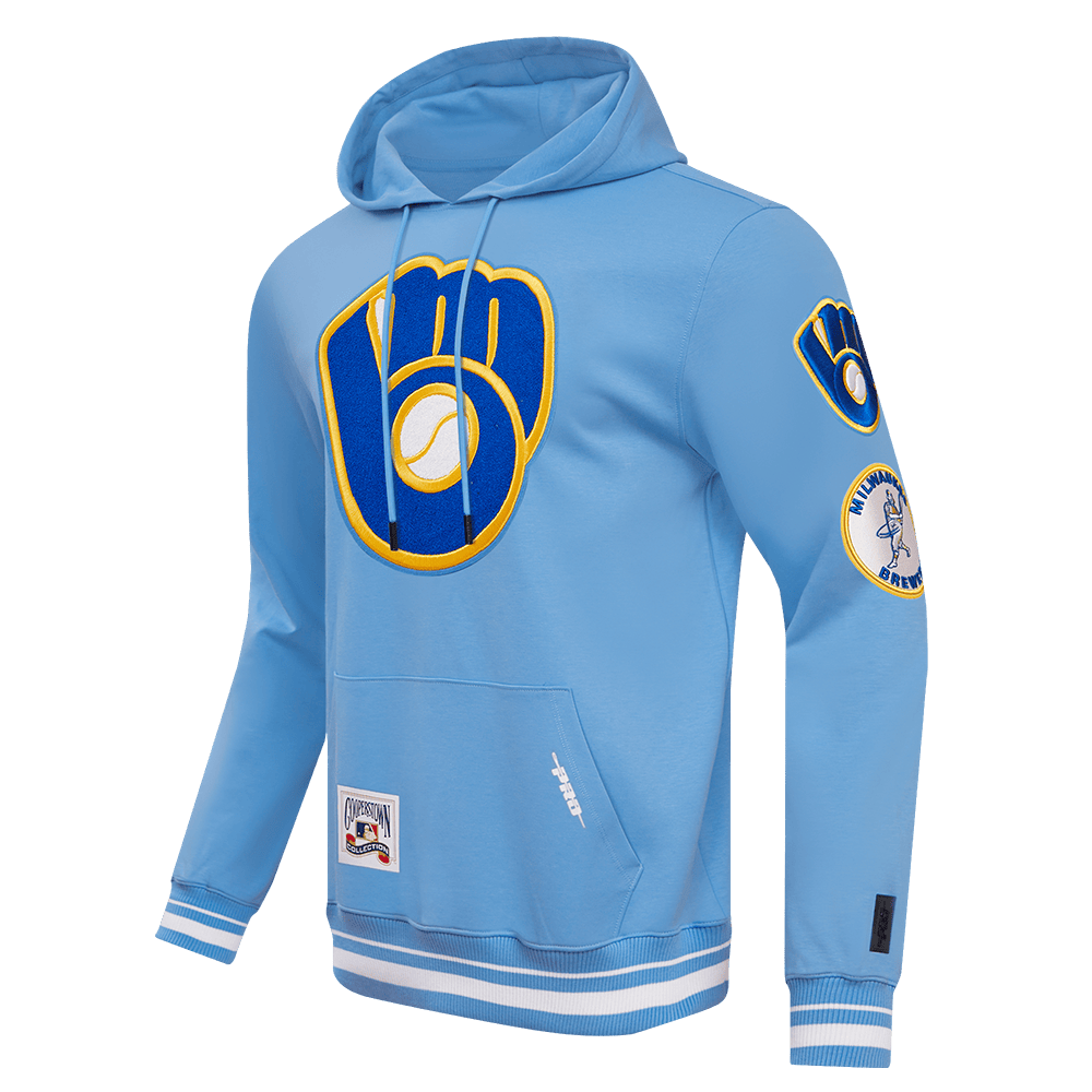 MLB MILWAUKEE BREWERS RETRO CLASSIC MEN'S PULLOVER HOODIE (UNIVERSITY BLUE)