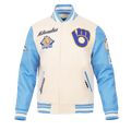 MLB MILWAUKEE BREWERS RETRO CLASSIC MEN'S RIB WOOL VARSITY JACKET (EGGSHELL/UNIVERSAL BLUE)