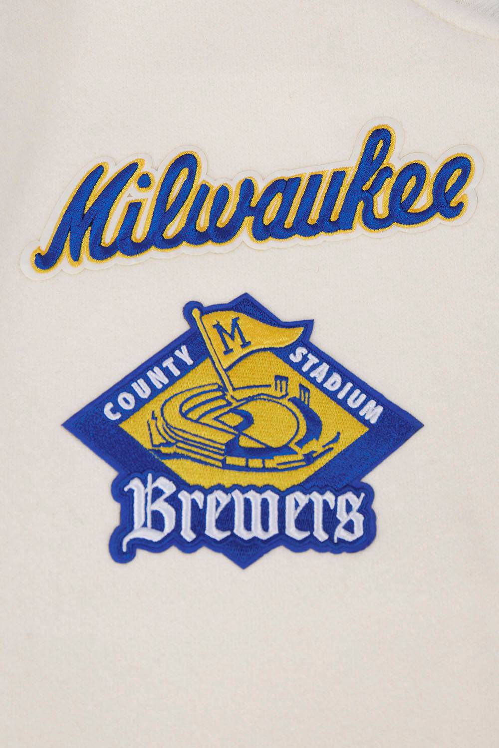 MLB MILWAUKEE BREWERS RETRO CLASSIC MEN'S RIB WOOL VARSITY JACKET (EGGSHELL/UNIVERSAL BLUE)