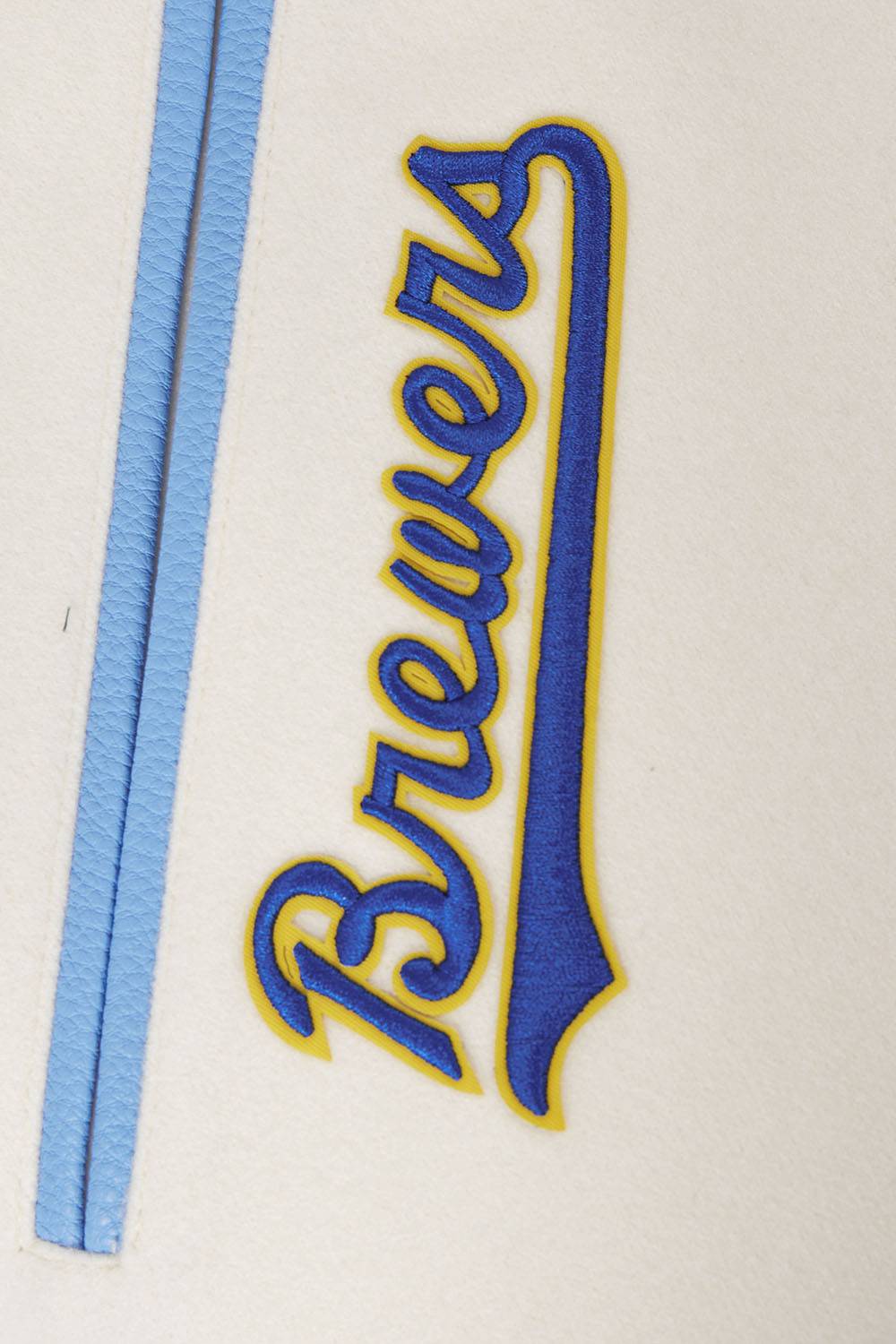 MLB MILWAUKEE BREWERS RETRO CLASSIC MEN'S RIB WOOL VARSITY JACKET (EGGSHELL/UNIVERSAL BLUE)
