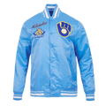 MLB MILWAUKEE BREWERS RETRO CLASSIC MEN'S RIB SATIN JACKET (UNIVERSITY BLUE)
