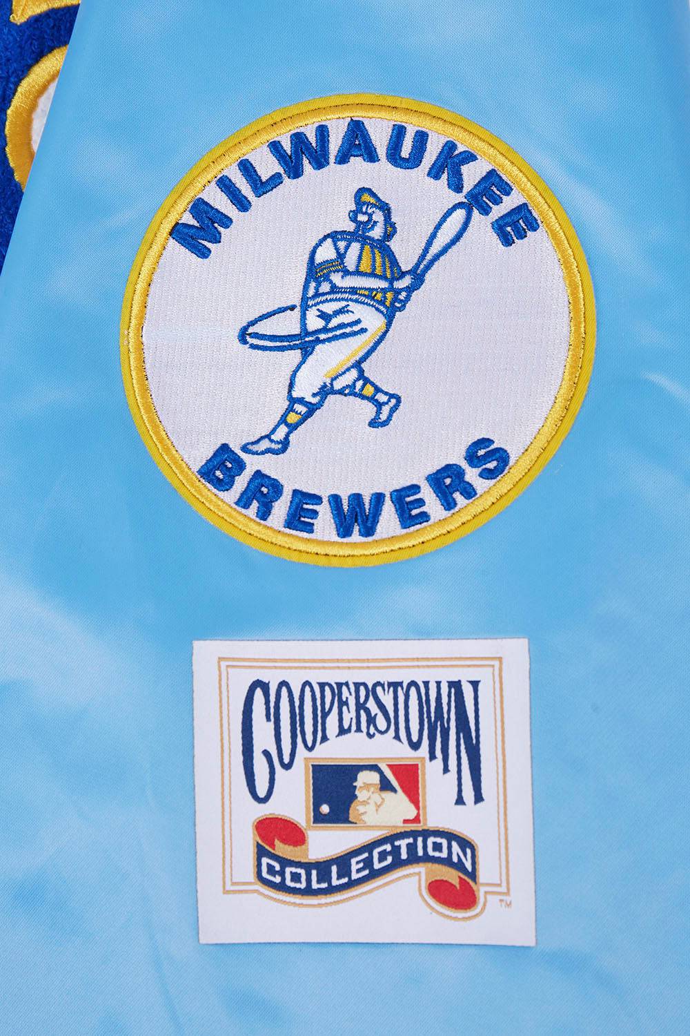 MLB MILWAUKEE BREWERS RETRO CLASSIC MEN'S RIB SATIN JACKET (UNIVERSITY BLUE)