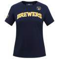 MLB MILWAUKEE BREWERS CLASSIC SHORT SLEEVE WOMEN'S SINGLE JERSEY SLIM FIT TOP (MIDNIGHT NAVY)
