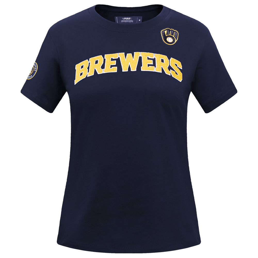 MLB MILWAUKEE BREWERS CLASSIC SHORT SLEEVE WOMEN'S SINGLE JERSEY SLIM FIT TOP (MIDNIGHT NAVY)