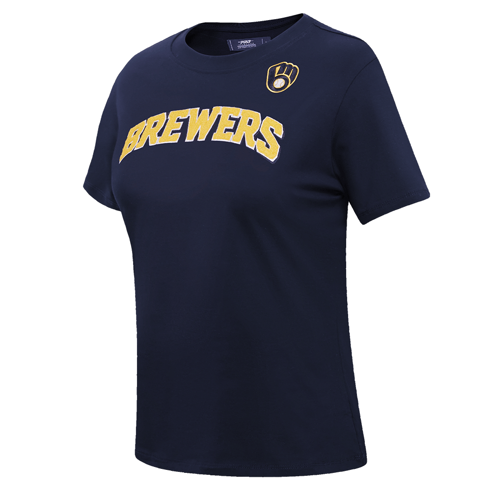 MLB MILWAUKEE BREWERS CLASSIC SHORT SLEEVE WOMEN'S SINGLE JERSEY SLIM FIT TOP (MIDNIGHT NAVY)