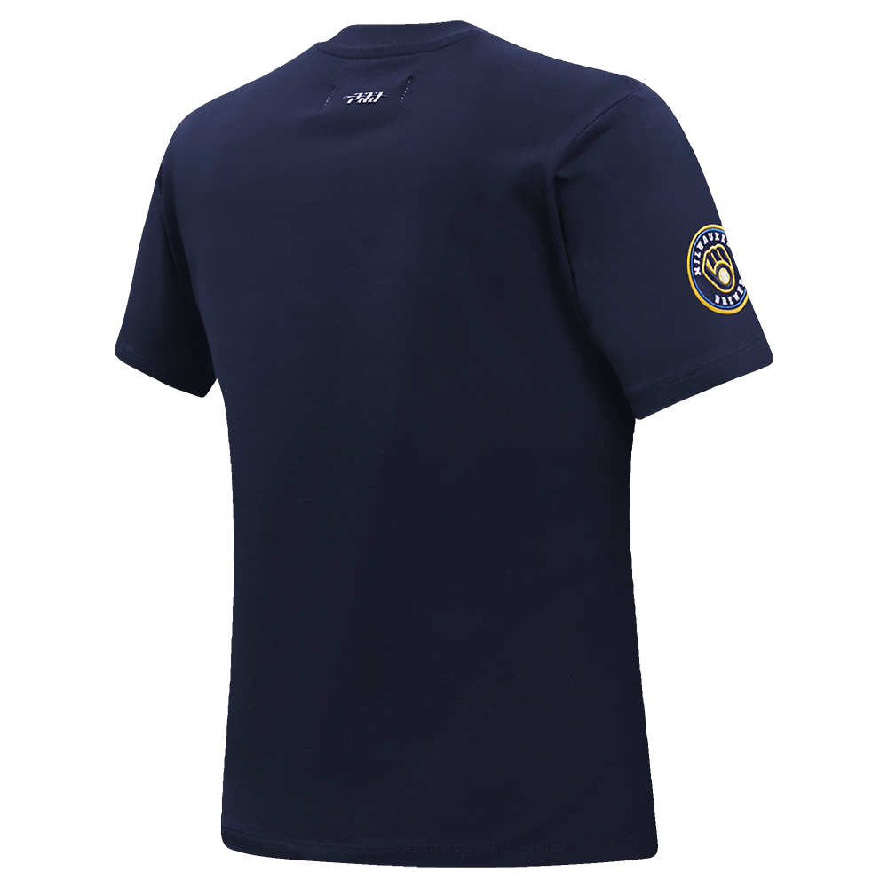 MLB MILWAUKEE BREWERS CLASSIC SHORT SLEEVE WOMEN'S SINGLE JERSEY SLIM FIT TOP (MIDNIGHT NAVY)
