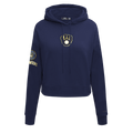 MLB MILWAUKEE BREWERS CLASSIC WOMEN'S CROPPED PULLOVER HOODIE (MIDNIGHT NAVY)