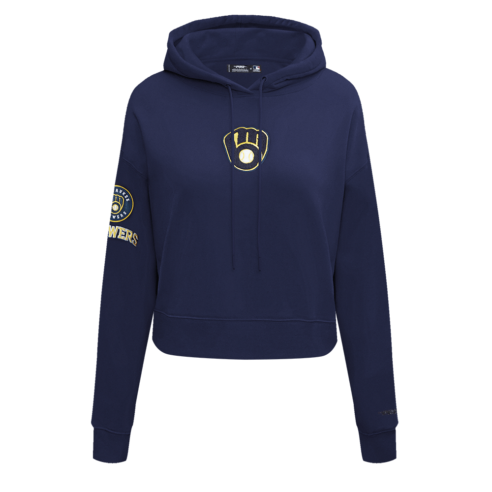 MLB MILWAUKEE BREWERS CLASSIC WOMEN'S CROPPED PULLOVER HOODIE (MIDNIGHT NAVY)