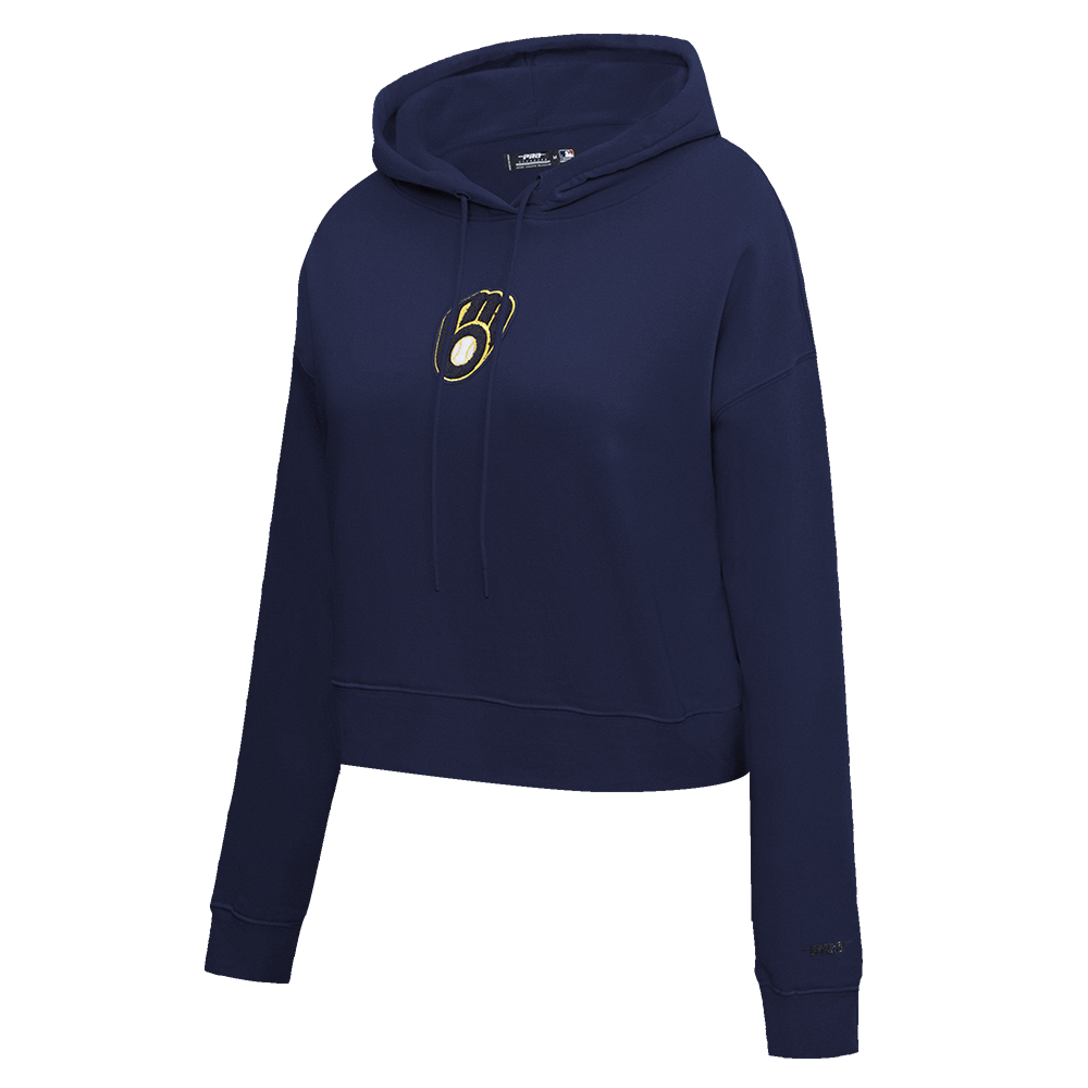 MLB MILWAUKEE BREWERS CLASSIC WOMEN'S CROPPED PULLOVER HOODIE (MIDNIGHT NAVY)