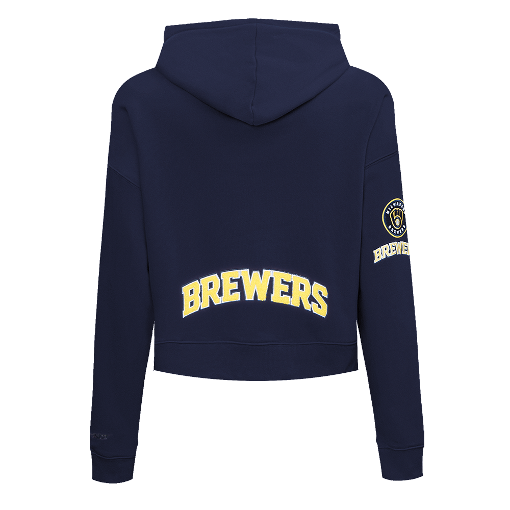 MLB MILWAUKEE BREWERS CLASSIC WOMEN'S CROPPED PULLOVER HOODIE (MIDNIGHT NAVY)