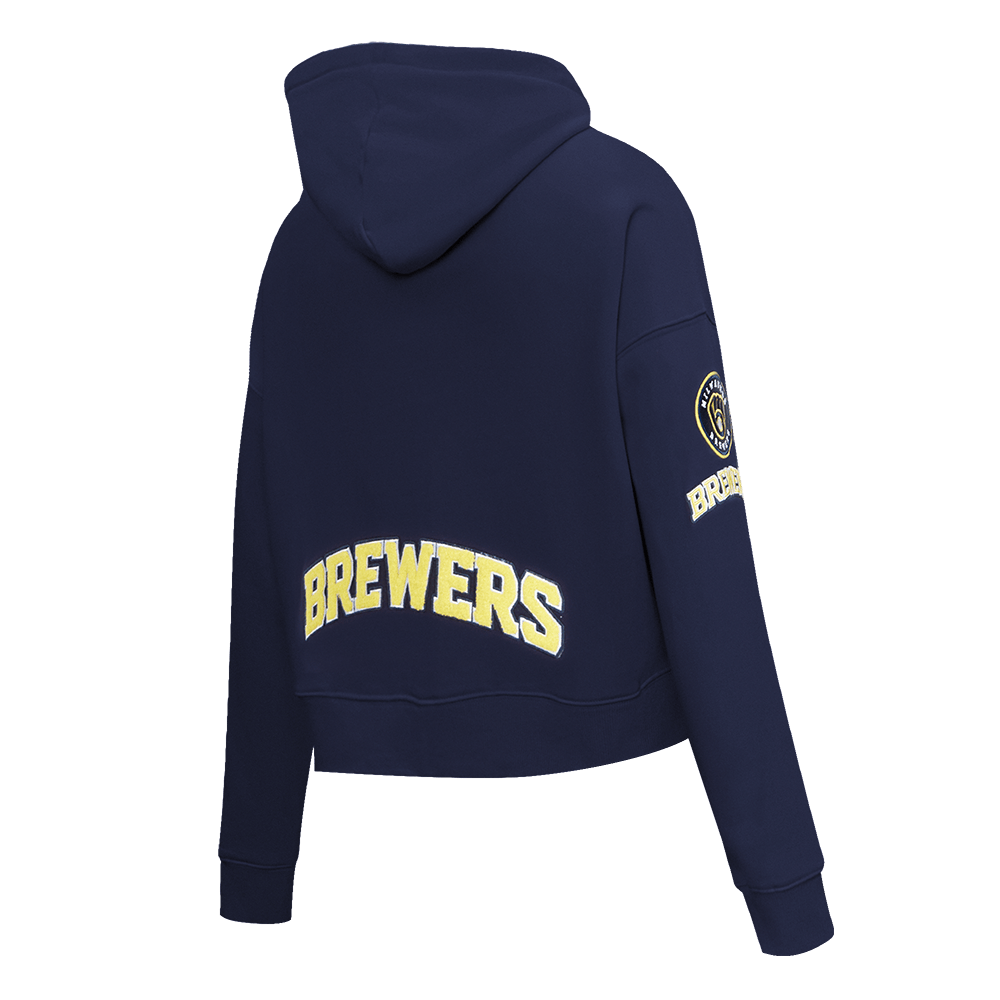 MLB MILWAUKEE BREWERS CLASSIC WOMEN'S CROPPED PULLOVER HOODIE (MIDNIGHT NAVY)