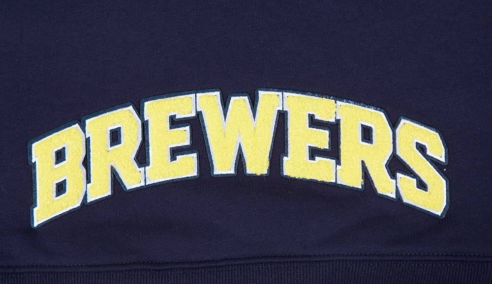 MLB MILWAUKEE BREWERS CLASSIC WOMEN'S CROPPED PULLOVER HOODIE (MIDNIGHT NAVY)