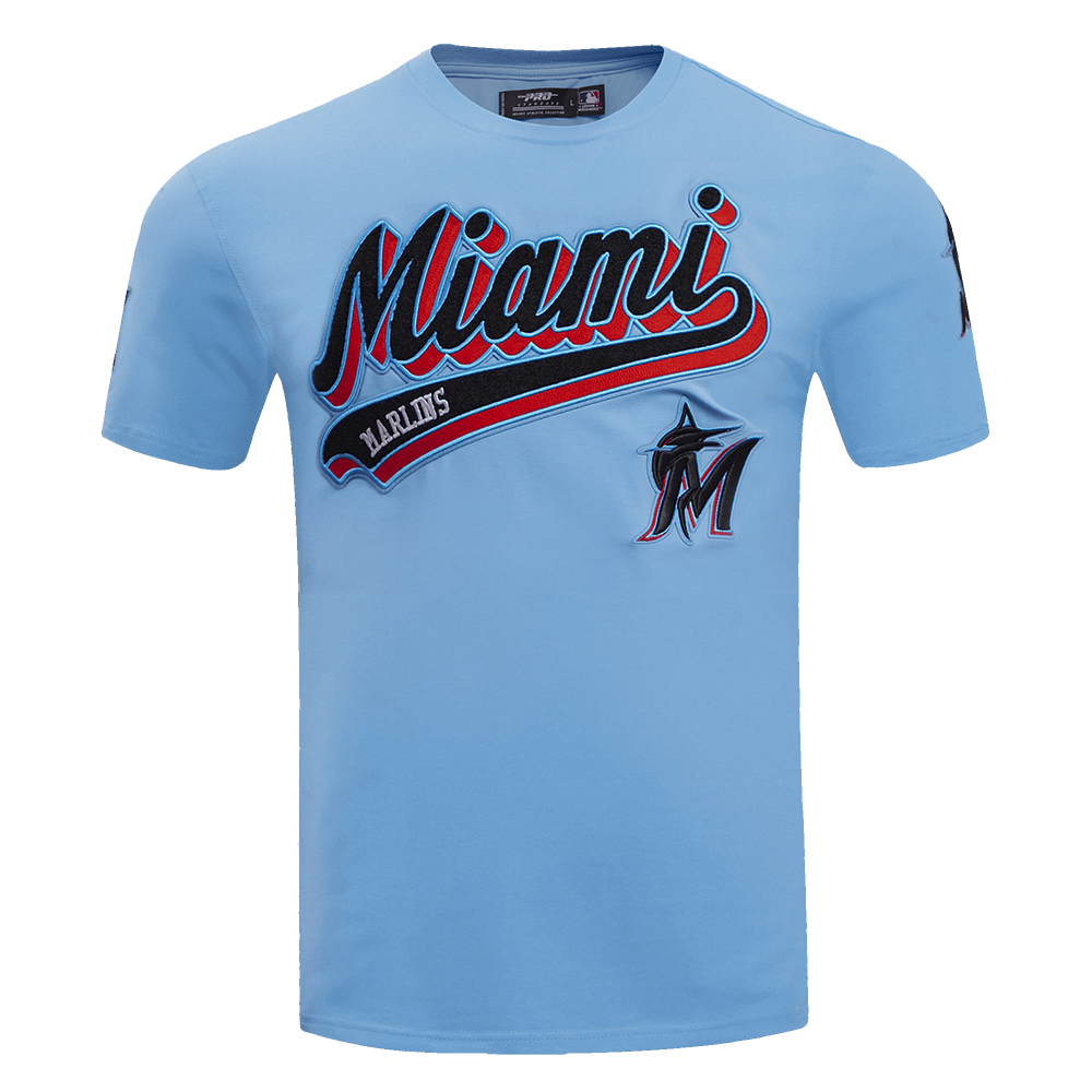 CAMISETAS DE HOMBRE MLB MIAMI MARLINS SCRIPT TAIL (AZUL UNIVERSITARIO)
