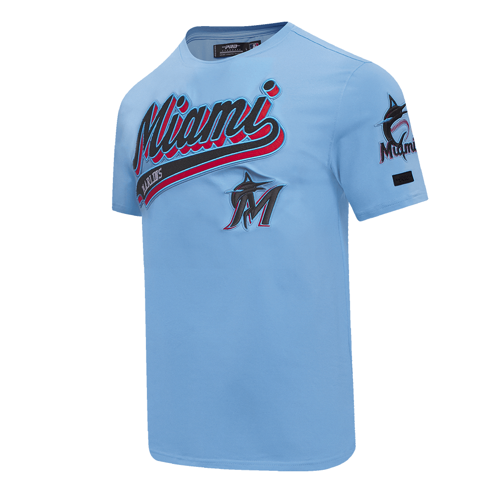 CAMISETAS DE HOMBRE MLB MIAMI MARLINS SCRIPT TAIL (AZUL UNIVERSITARIO)