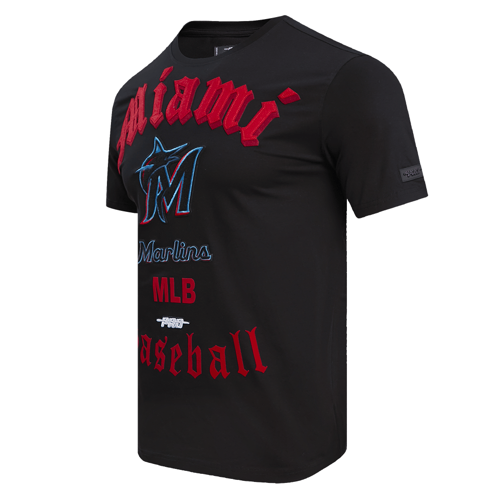 TOP DE HOMBRE MLB MIAMI MARLINS OLD ENGLISH (NEGRO)