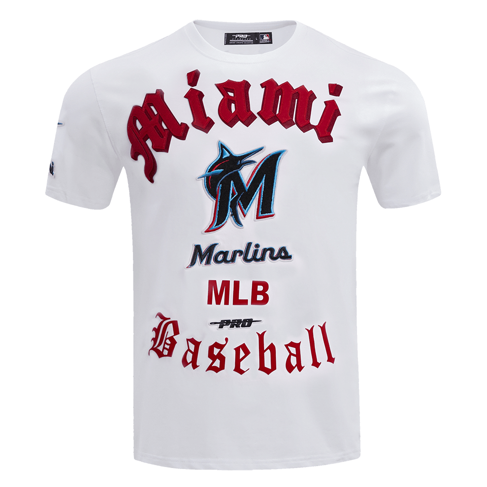 MLB MIAMI MARLINS OLD ENGLISH MEN'S TOP (WHITE)