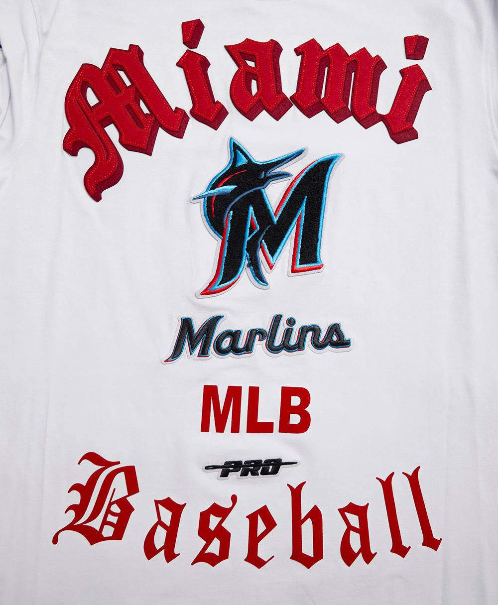 MLB MIAMI MARLINS OLD ENGLISH MEN'S TOP (WHITE)